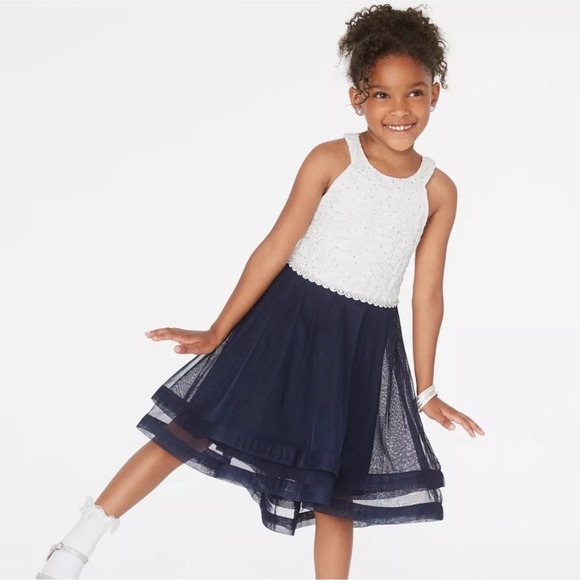 Speechless Other - Speechless Kids High-Low Party Dress Lace & Sequins White/Navy Size 7